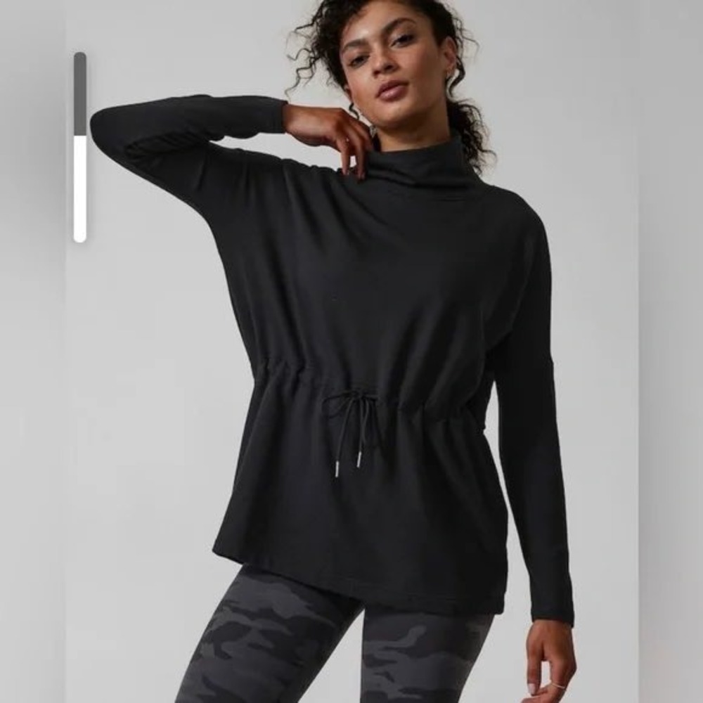 Athleta Black Mock Neck‎ Drawstring Waist Sweatshirt Tunic Womens XS